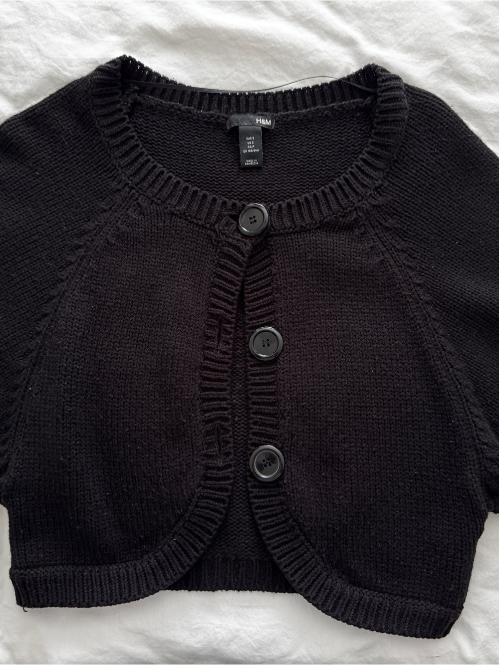 H&M Black Cropped Button-Front Cardigan